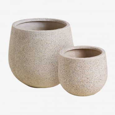 Set Of 2 Outdoor Planters Ø20 Cm / Ø35 Cm In Polyresin Ugor Light Sand Brown - Sklum