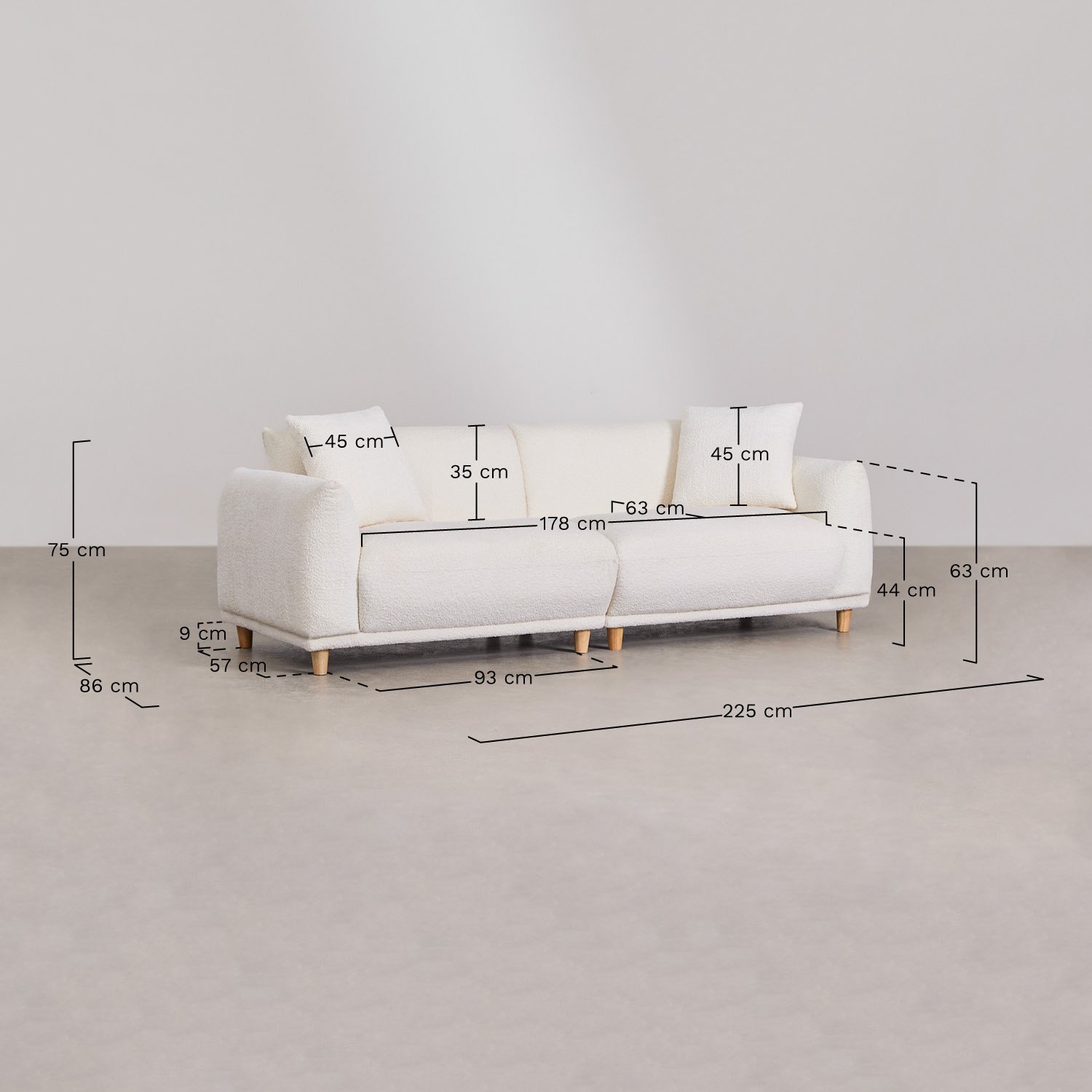 3-seater sofa in Eracli bouclé, medidas