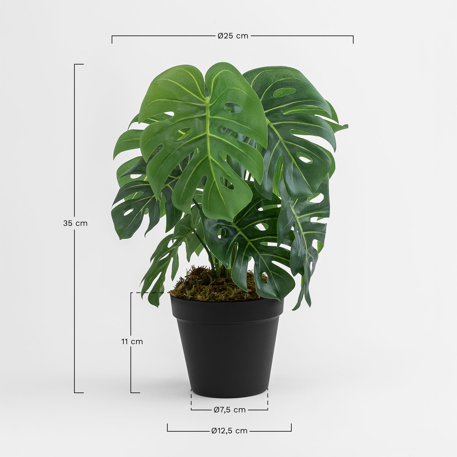 Decorative Artificial Plant Monstera 35 cm, medidas