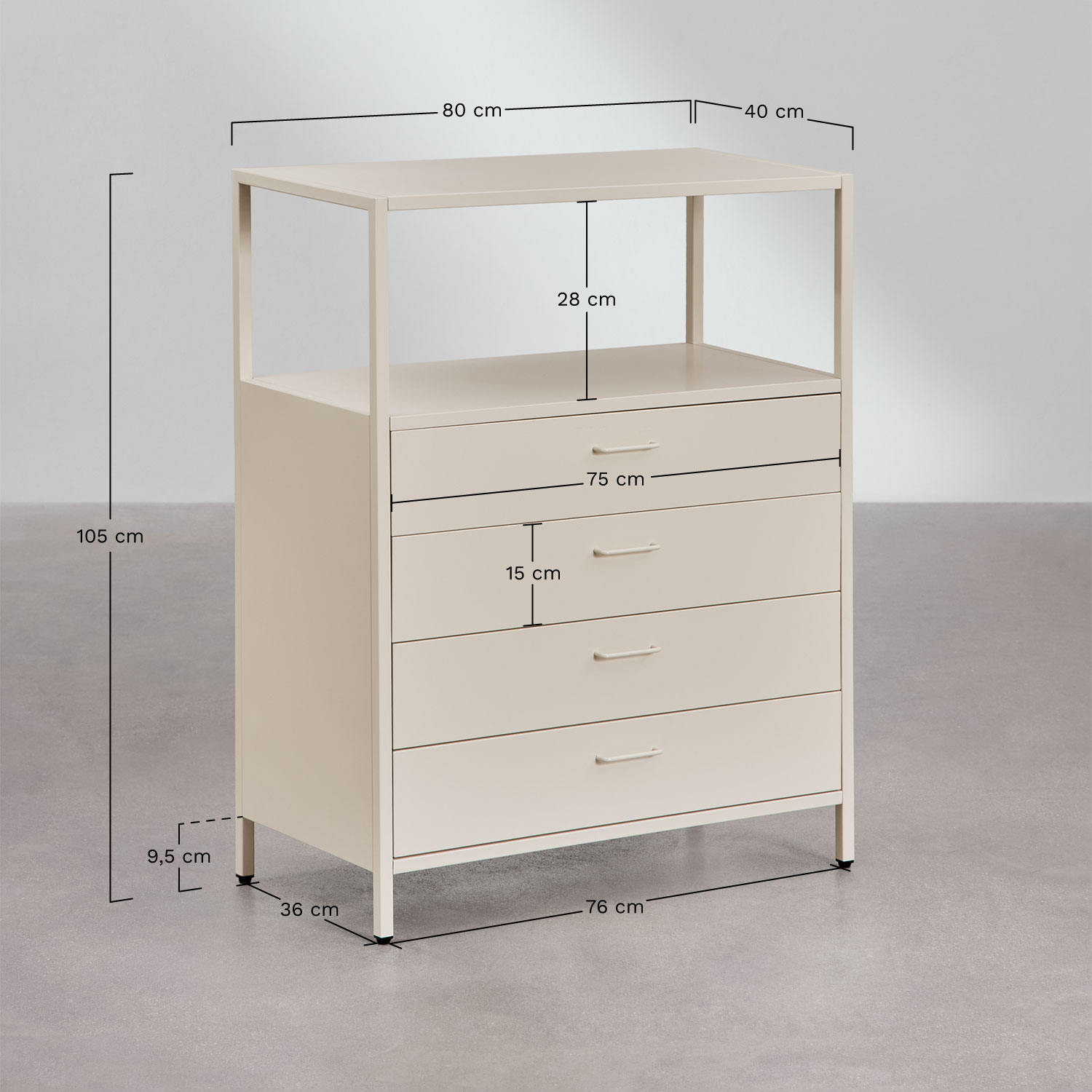 Janine steel chest of drawers, medidas