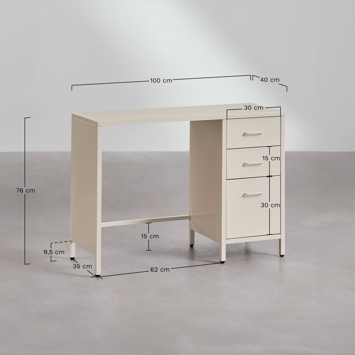  Janine steel desk with drawers, medidas