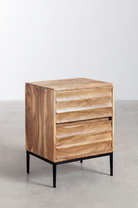 Pack of 2 rectangular acacia wood bedside tables Petter