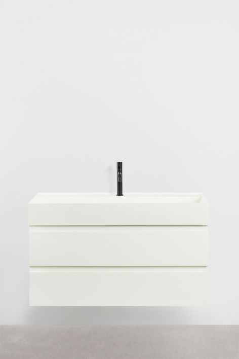 Ona suspended bathroom furniture set in wood and ash veneer with integrated sink - White