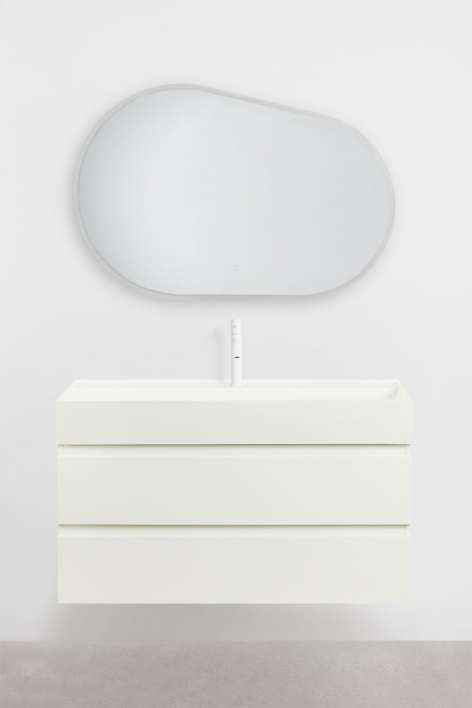 Ona suspended bathroom furniture set in wood and ash veneer with integrated sink - White