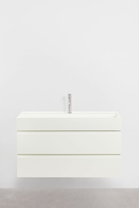 Ona suspended bathroom furniture set in wood and ash veneer with integrated sink - White