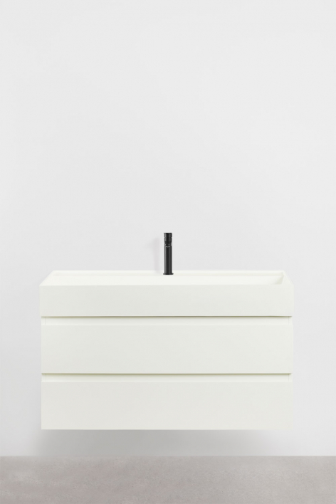 Ona suspended bathroom furniture set in wood and ash veneer with integrated sink - White