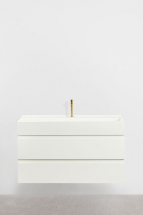 Ona suspended bathroom furniture set in wood and ash veneer with integrated sink - White