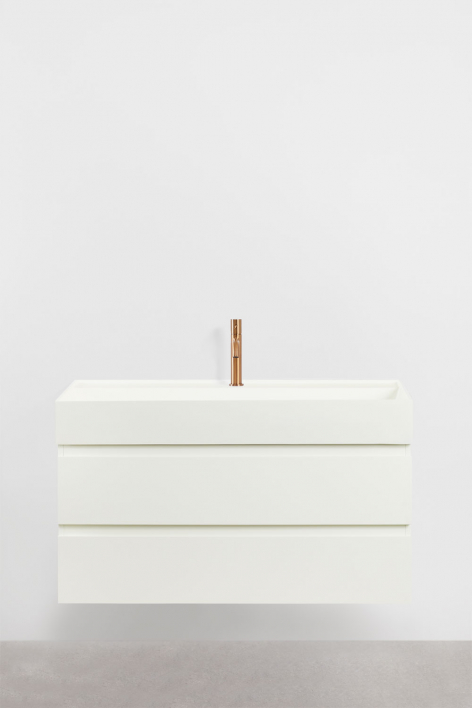 Ona suspended bathroom furniture set in wood and ash veneer with integrated sink - White