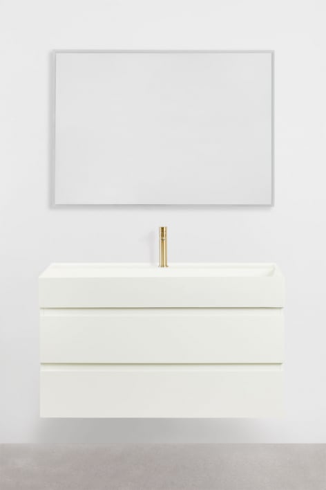 Ona suspended bathroom furniture set in wood and ash veneer with integrated sink - White