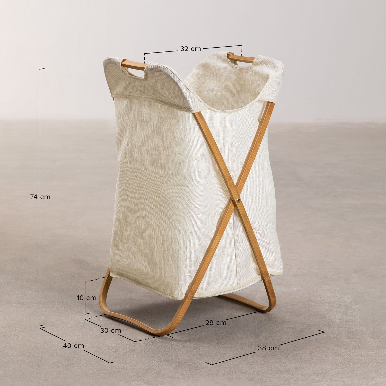  Brais bamboo and polyester laundry basket, medidas