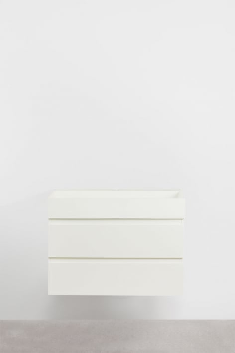 Ona suspended bathroom furniture set in wood and ash veneer with integrated sink - White