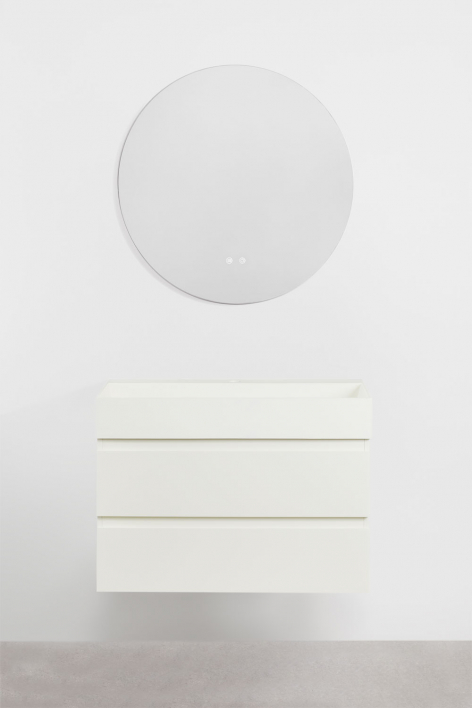 Ona suspended bathroom furniture set in wood and ash veneer with integrated sink - White