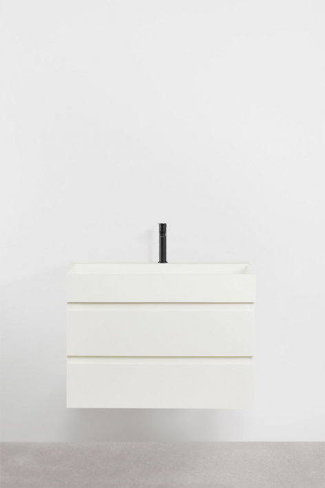 Ona suspended bathroom furniture set in wood and ash veneer with integrated sink - White