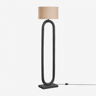Tiberia Mango Wood Floor Lamp Plain Black & Linen Brown Sand Azoia - Sklum