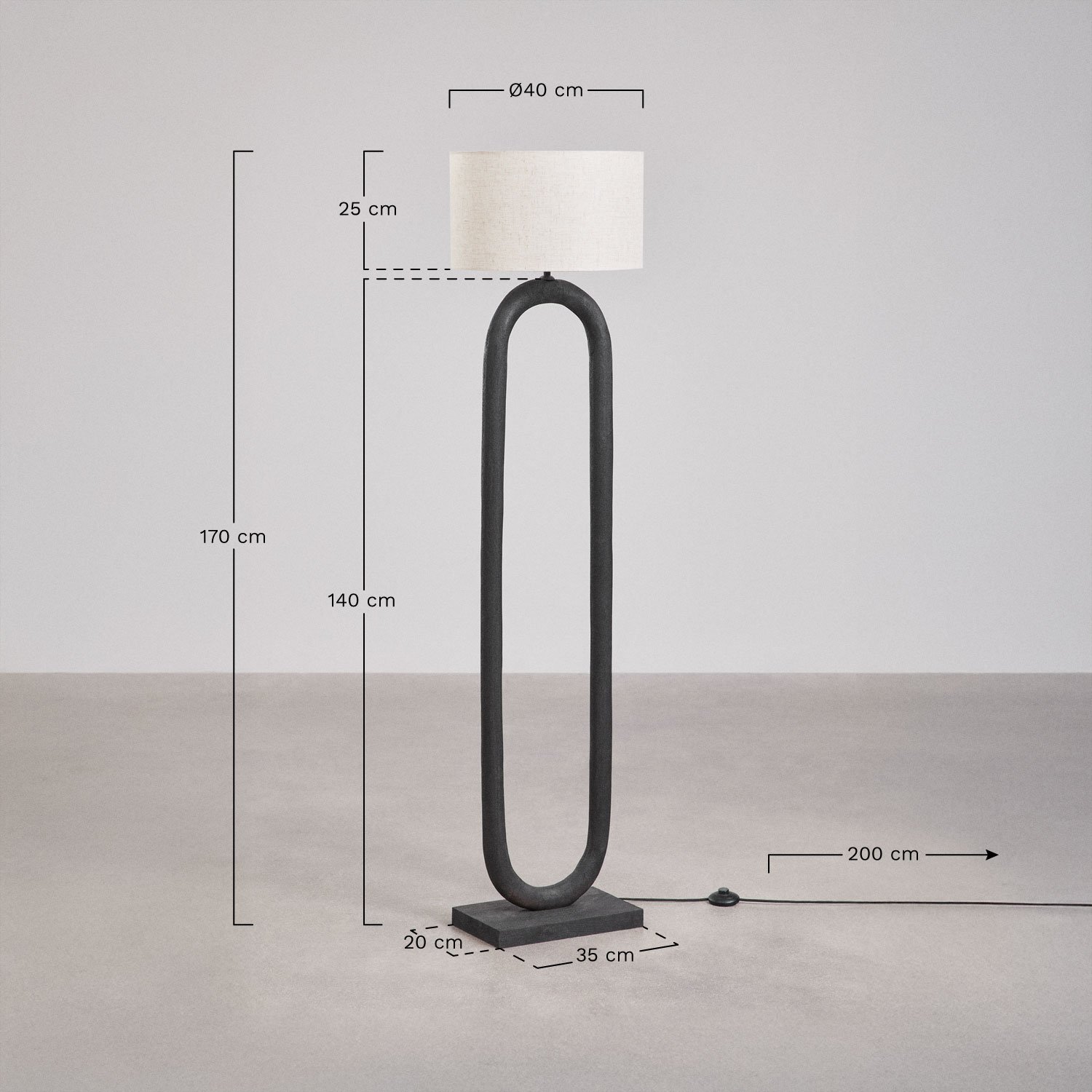 Tiberia mango wood floor lamp, medidas