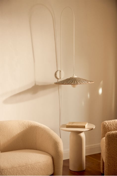 Sopant wall lamp in iron and synthetic rattan - White