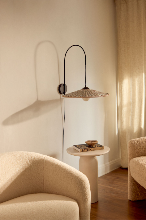 Sopant wall lamp in iron and synthetic rattan - Black