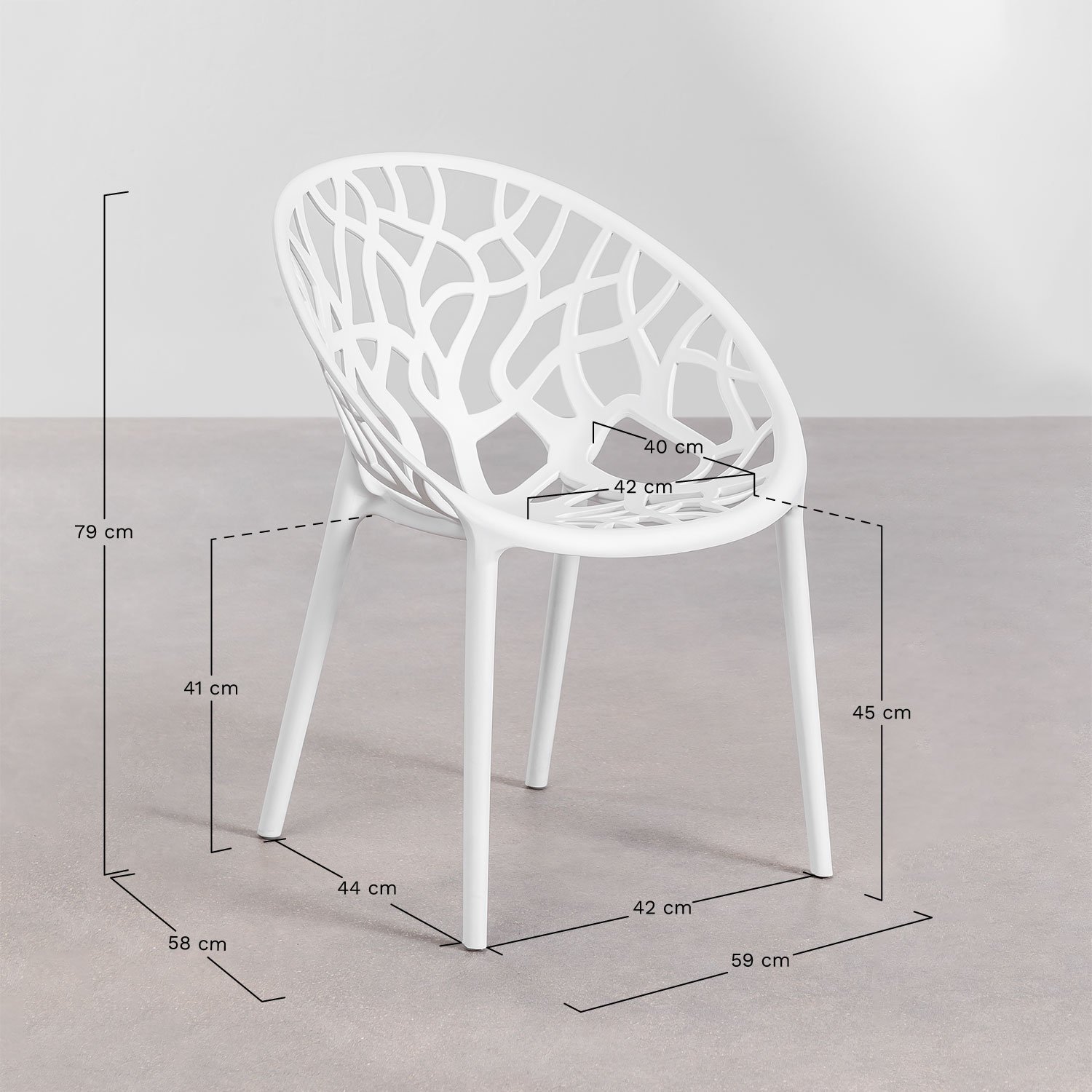 Valerie Ø125 cm round aluminum table set and 6 Ores garden chairs, medidas