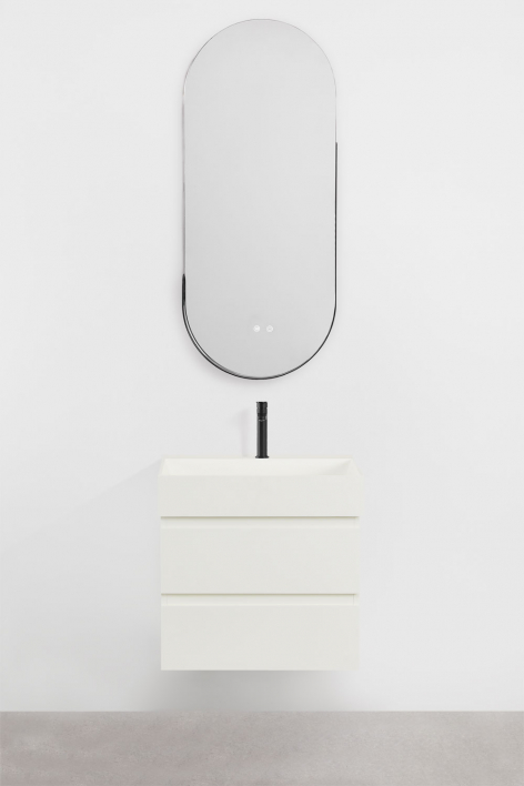 Ona suspended bathroom furniture set in wood and ash veneer with integrated sink - White