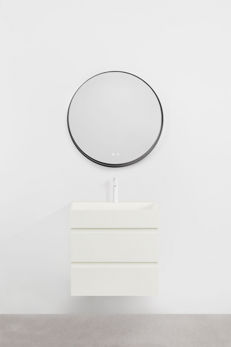 Ona suspended bathroom furniture set in wood and ash veneer with integrated sink - White