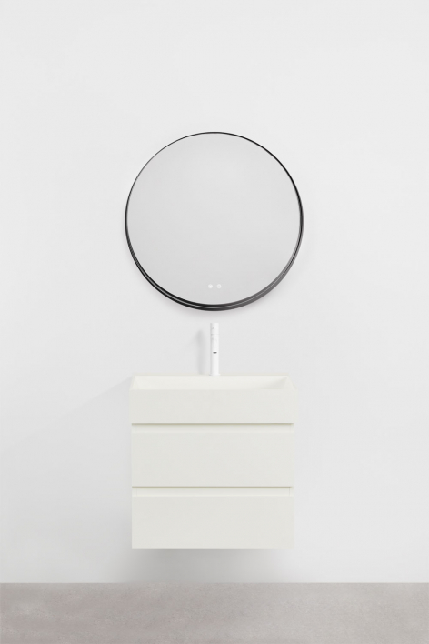 Ona suspended bathroom furniture set in wood and ash veneer with integrated sink - White