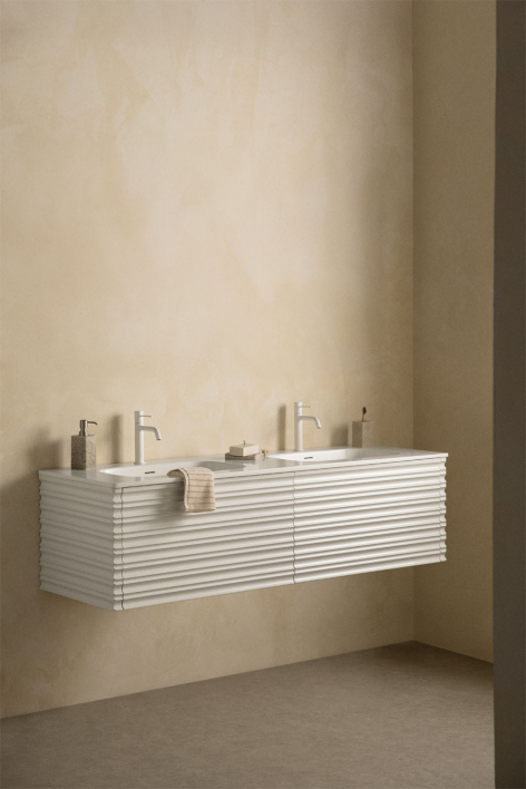 Suspended wooden bathroom furniture set with integrated sinks Noura - White