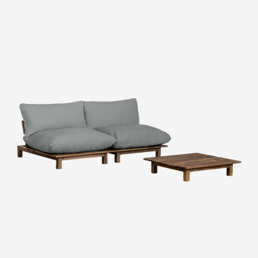 Living Room Set With 2-piece Modular Reclining Sofa And Coffee Table In Brina Acacia Wood Grey Anthracite - Sklum