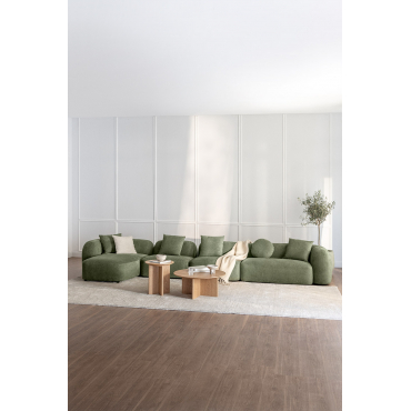 4-piece Left Chaise Longue Modular Sofa In Coco Chenille Chenille Sage Green - Sklum