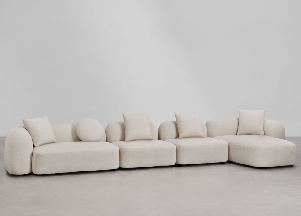 4-piece right chaise longue modular sofa in Coco chenille - Thick Chenille White