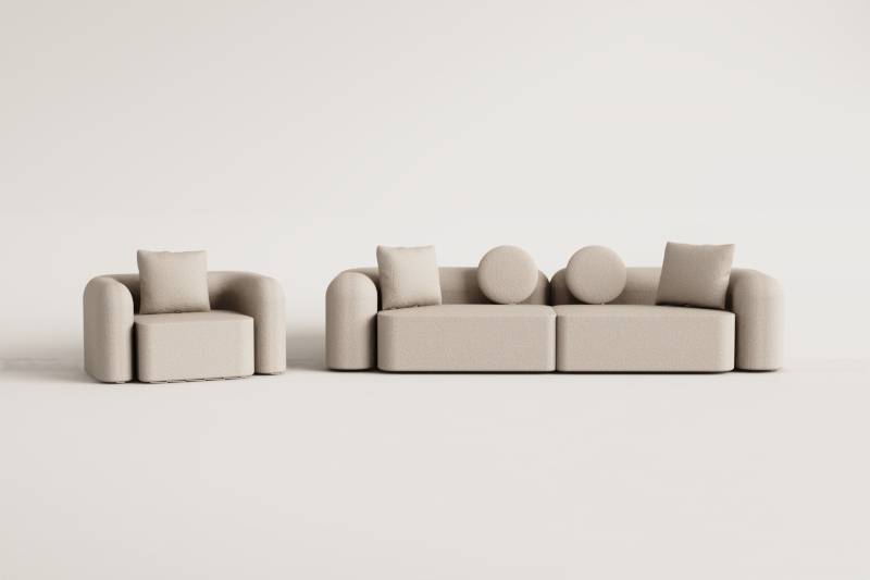 2-piece modular sofa and armchair living room set in Coco chenille