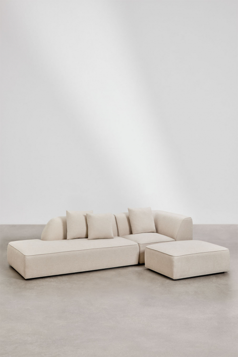 Cardea 2-piece modular corner sofa with left-hand chaise and upholstered pouf - Cream Beige Chenille