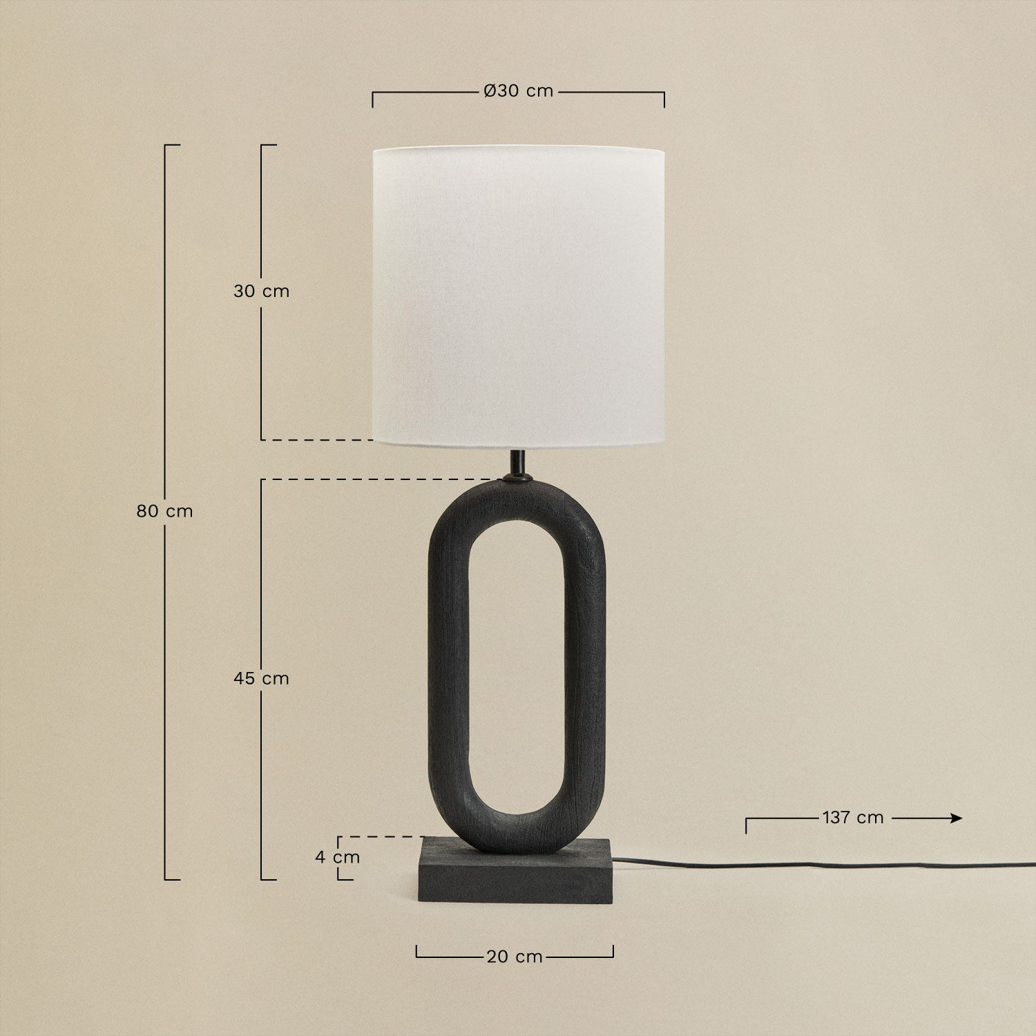 Tiberia mango wood table lamp, medidas