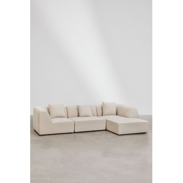 Cardea Upholstered 3-piece Right-sided Chaise Longue Modular Sofa Cream Beige Chenille - Sklum