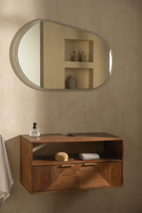 Baty suspended bathroom furniture set in mango wood - Dark Handle Wood