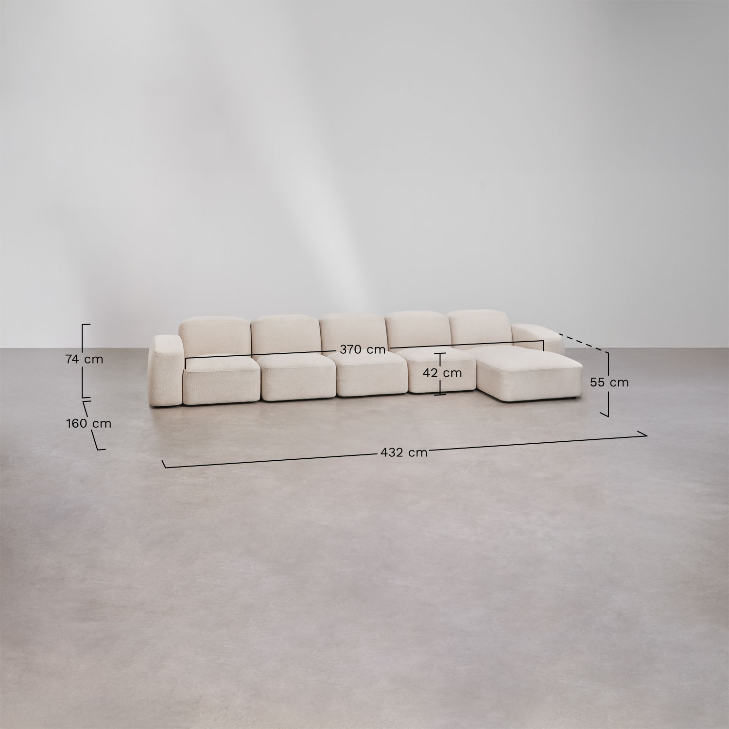 Bastian 5-Piece Right Chaise Longue Modular Sofa, medidas