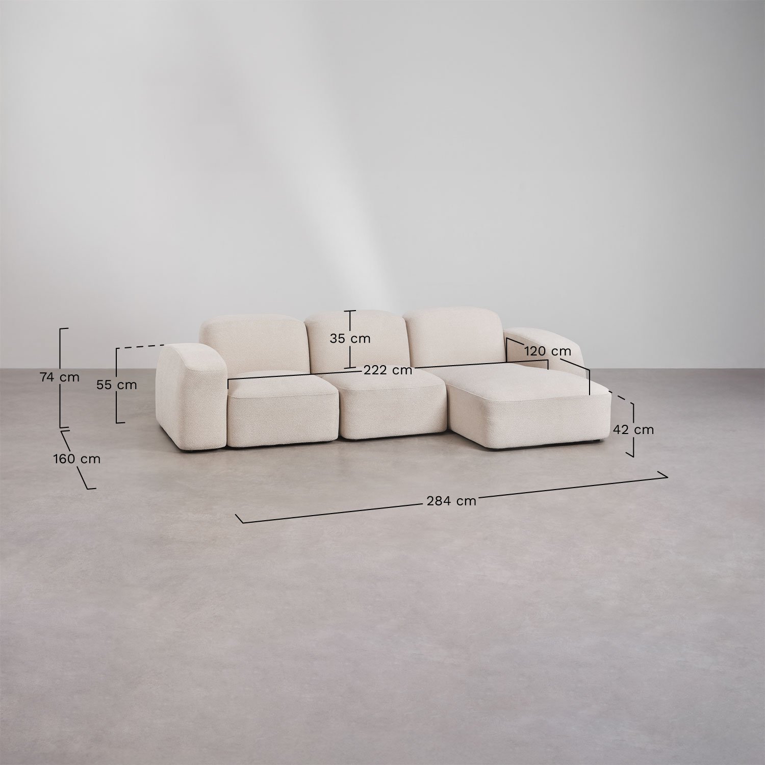 Bastian 3-Piece Right Chaise Longue Modular Sofa, medidas