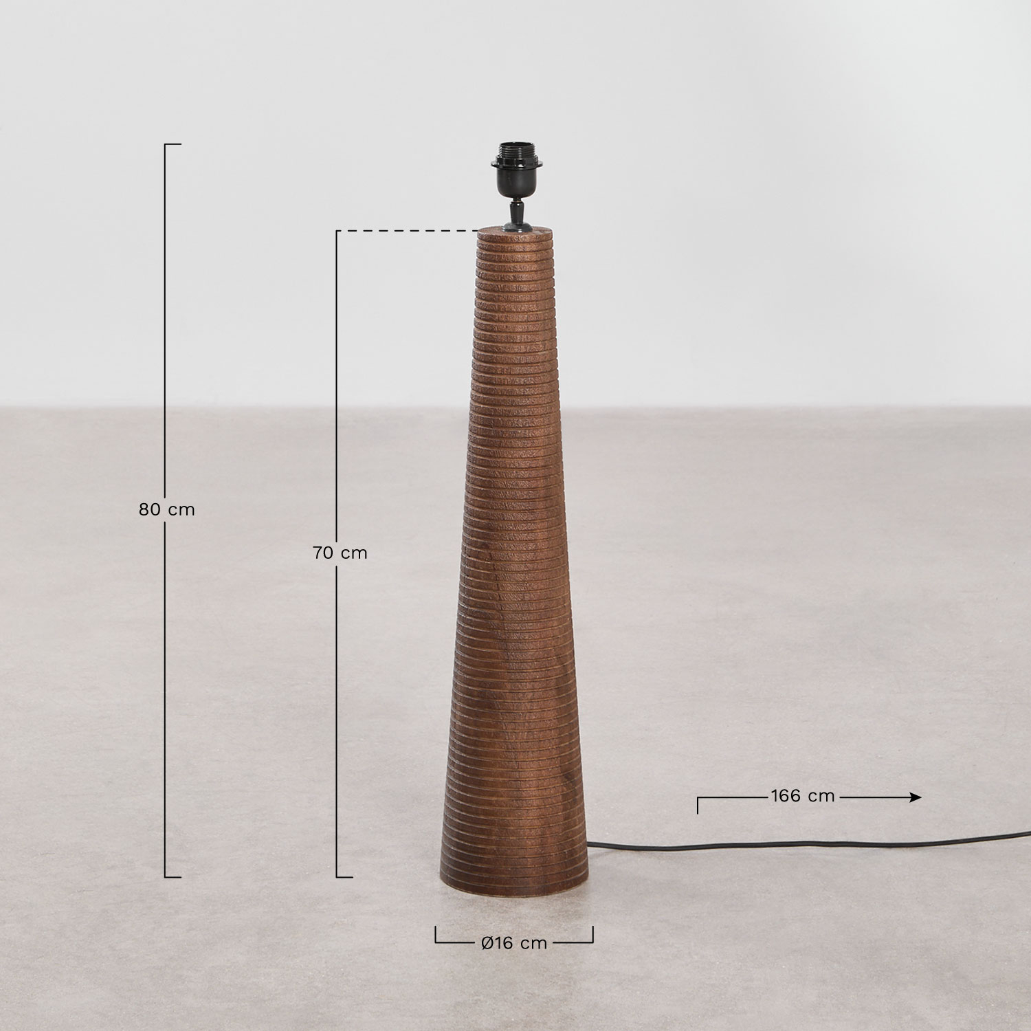 Floor lamp base ↑70 cm in Malva mango wood, medidas