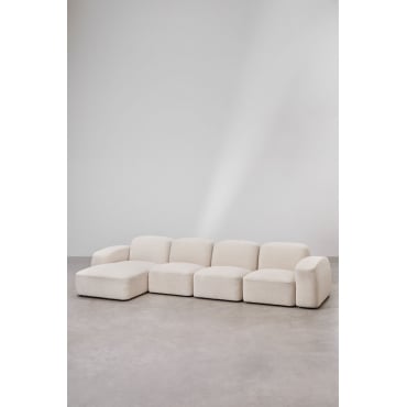 Bastian 4-piece Left-hand Chaise Longue Modular Sofa Thick Chenille White - Sklum