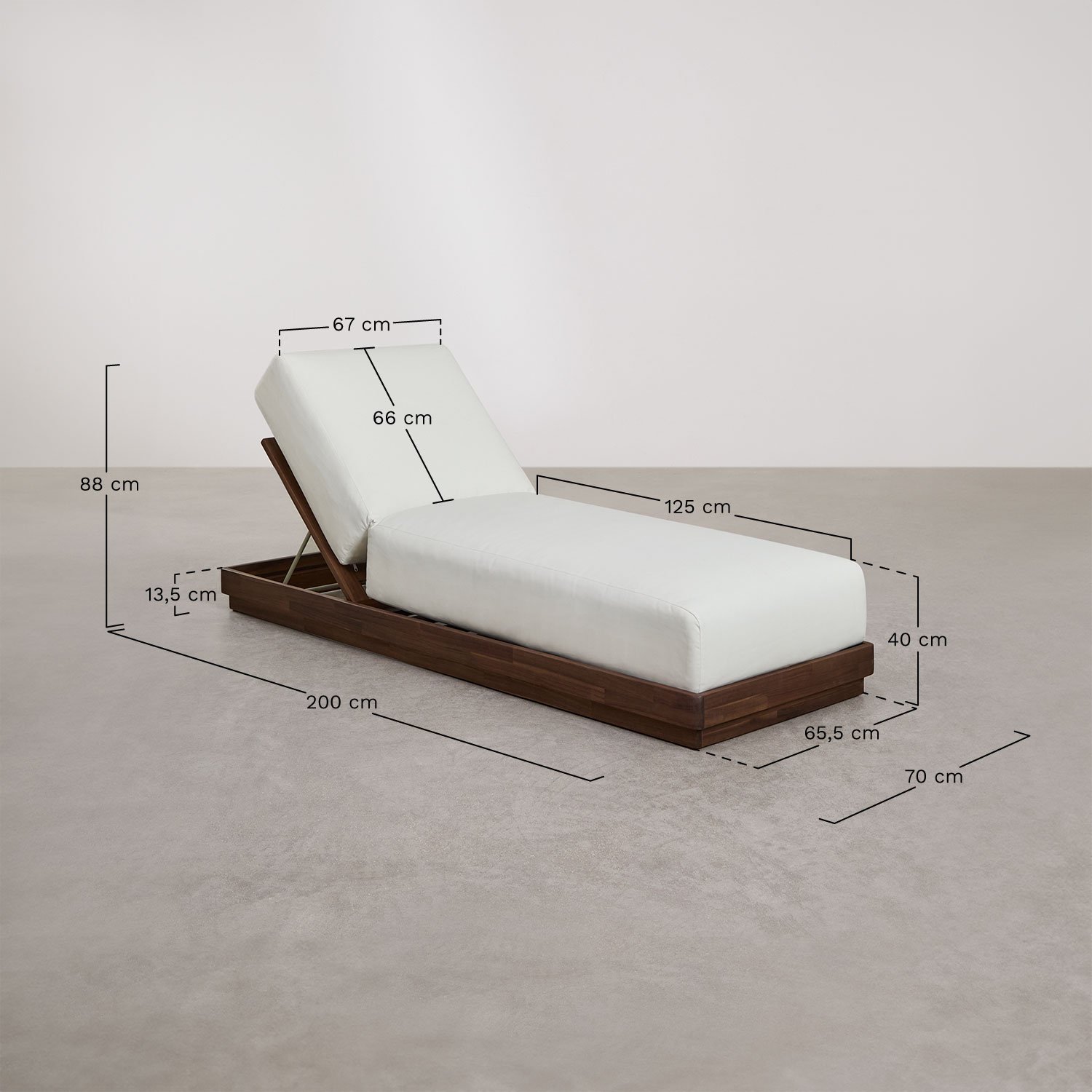 Lecia acacia wood reclining sun lounger, medidas