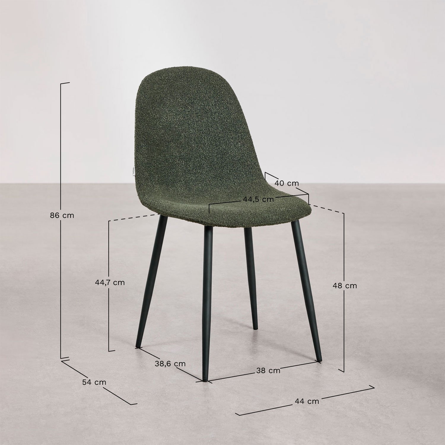 Pack of 2 dining chairs in Glamm bouclé fabric, medidas