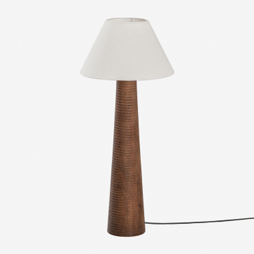 Malva Mango Wood Floor Lamp ↑70 Cm & White Ø40 Cm - ↑20 Cm Menorca - Sklum