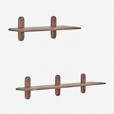 Set Of 2 Wooden Veleta Wall Shelves Dark Acacia Brown - Sklum