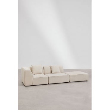 Cardea 2-piece Modular Corner Sofa With Upholstered Pouf Cream Beige Chenille - Sklum