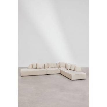 Cardea 4-piece Modular Corner Sofa With Double Upholstered Chaise Cream Beige Chenille - Sklum
