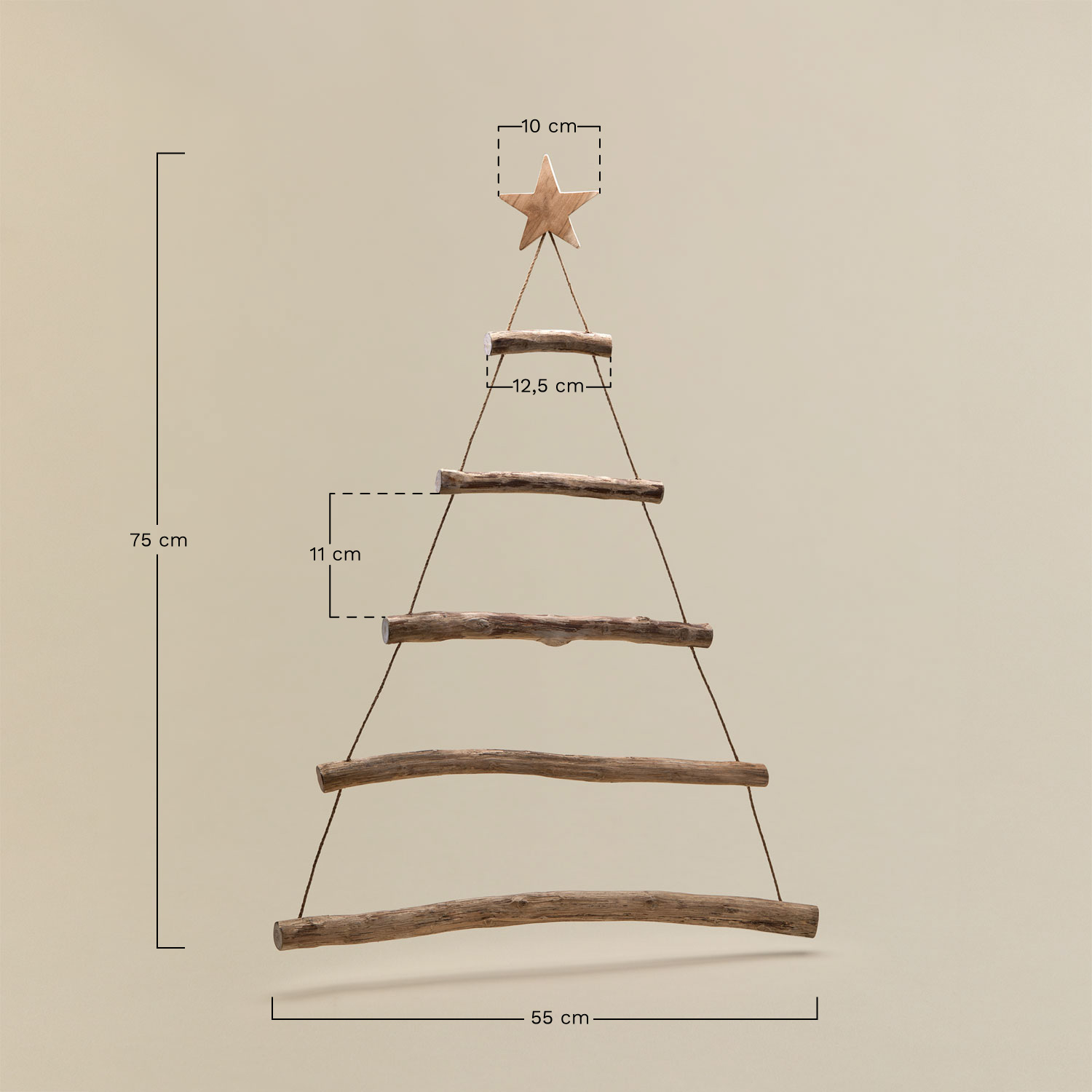 Christmas tree for wall in Esmeray teak wood, medidas