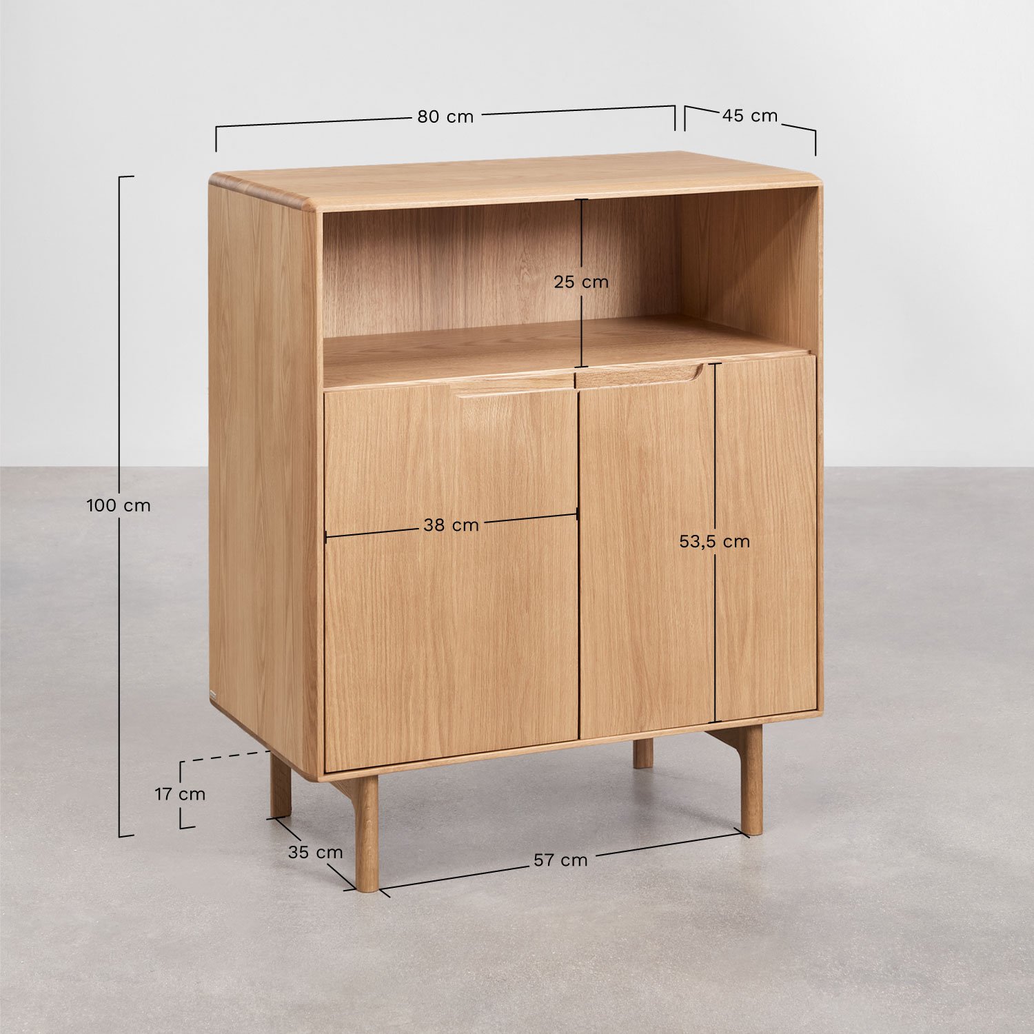 Tall sideboard in Treveris oak wood, medidas