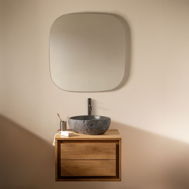 Jabari Teak Wood Bathroom Furniture Set Teak Wood & Irregular In Black Cement ↔︎40 Cm Fedro & Square Led And Anti-fogging - Sklum