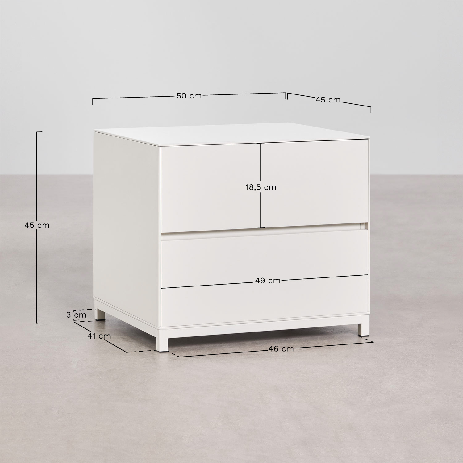 Pack of 2 Kivora MDF bedside tables 50x45 cm, medidas