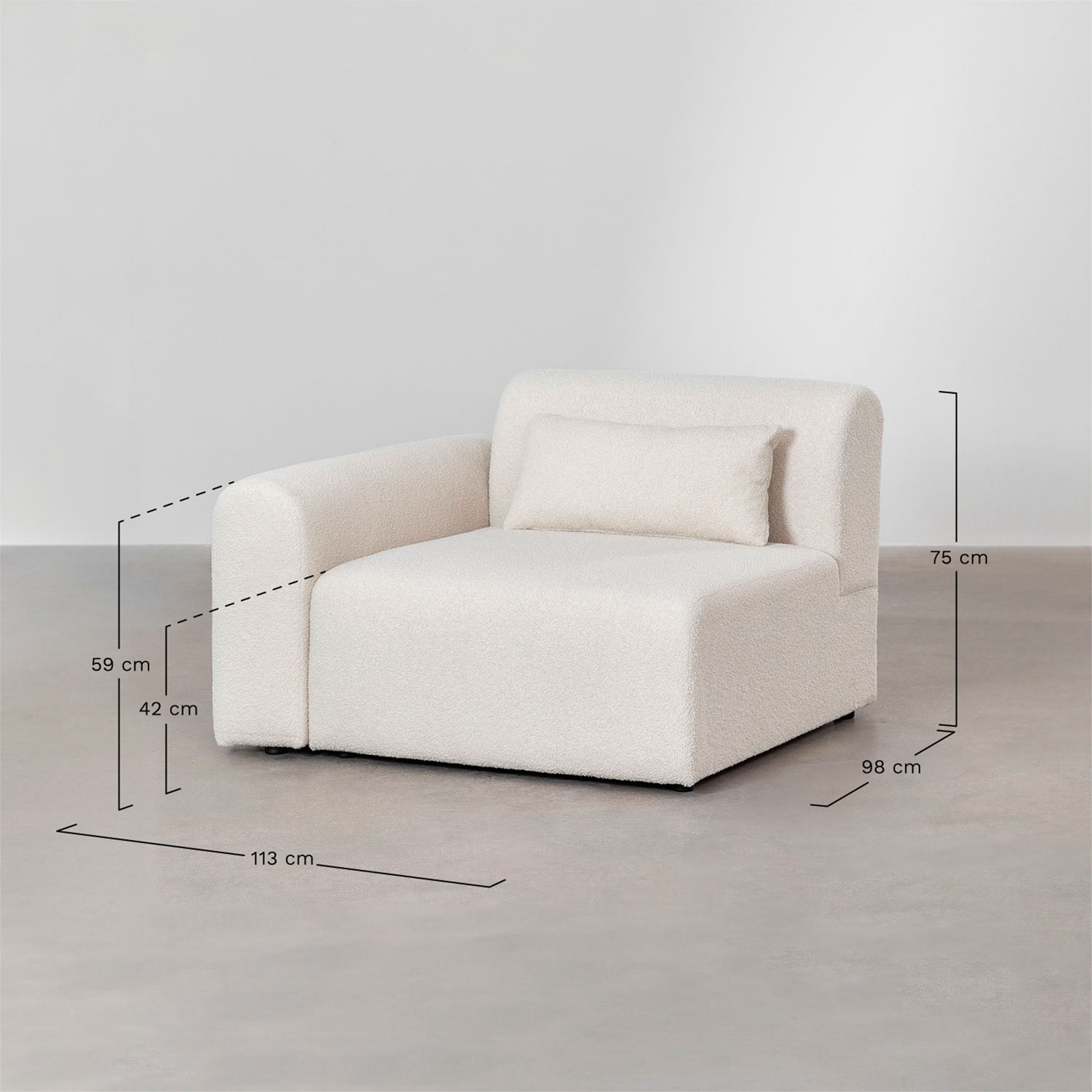 Left corner module for modular sofa in Borjan fleece, medidas