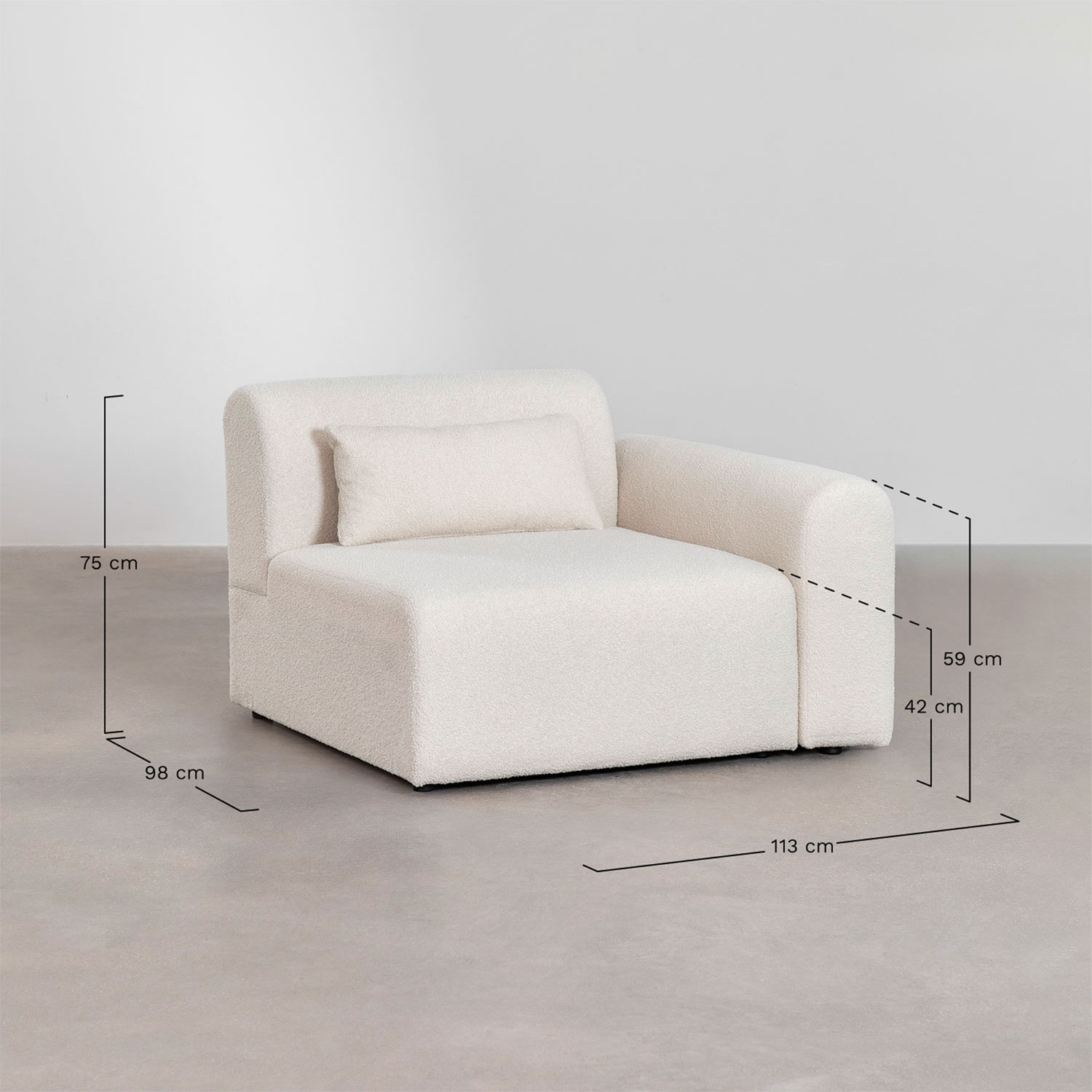 Right corner module for modular sofa in Borjan fleece, medidas